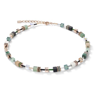 Necklace GeoCUBE® Swarovski® Crystals & Gemstones green-beige