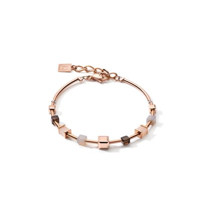 Bracelet GeoCUBE® big Gemstones, Swarovski® Crystals & stainless steel rose gold brown