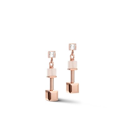 Earrings GeoCUBE® pink Aventurine delicate chain rose gold-peach