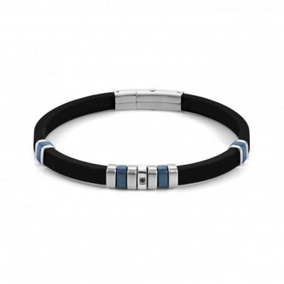 Nomination City Stainless Steel, Blue PVD & Rubber with Black CZ Bracelet