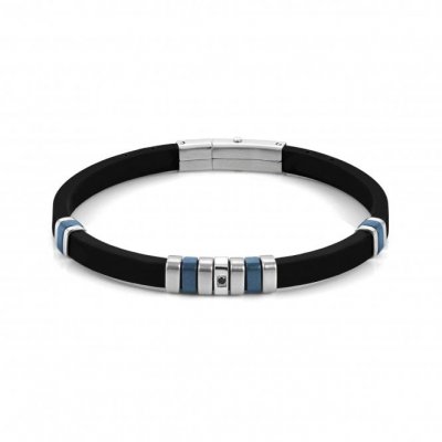 City Stainless Steel, Blue PVD & Rubber with Black CZ Bracelet