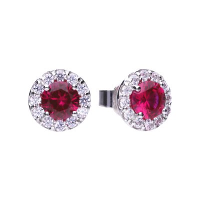 DiamonFire Silver Red Halo Zirconia Cluster Earrings