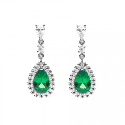 DiamonFire Silver Green Zirconia Drop Earrings
