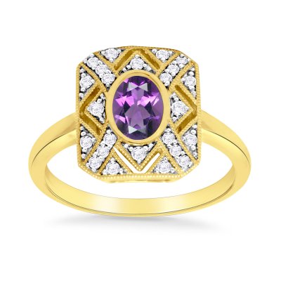 9ct Gold Diamond & Amethyst Ring