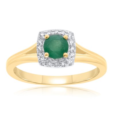 9ct Gold Diamond & Emerald Ring