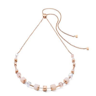 Necklet GeoCUBE® pink aventurine delicate chain rose gold-peach