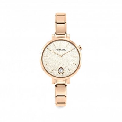 Nomination Rose Gold Zircon set Round Glitter Dial Watch.