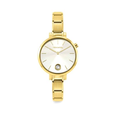 Nomination Gold Zircon set Round Silver Dial Watch.