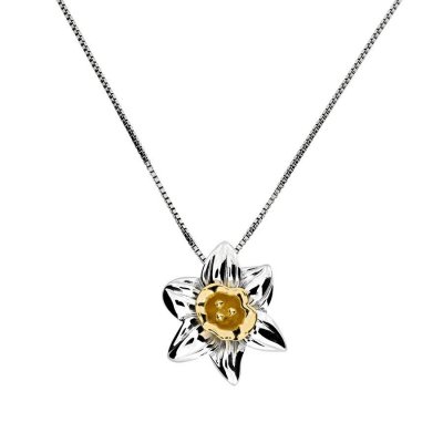 Silver Narcissus December Birthday Flower Pendant