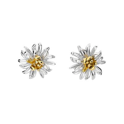 Silver Chrysanthemum November Birthday Flower Earrings