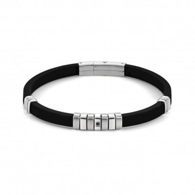 Nomination City Stainless Steel, Grey PVD & Rubber with Black CZ Bracelet