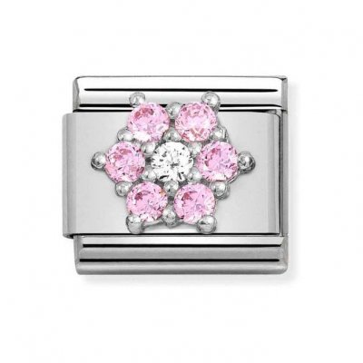 Nomination Silver Shine Pink CZ Flower Charm