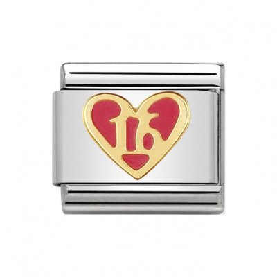 Nomination 18ct & Enamel Pink Sweet 16 Sixteen Heart Charm.