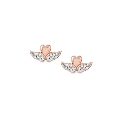 Sweetrock Rose Gold Silver & CZ Winged Heart Earrings