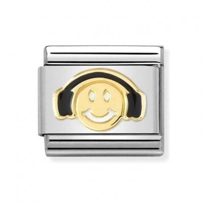 Nomination 18ct Gold Cartoon Smile with Headphones Charm.