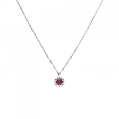 DiamonFire Silver Red Zirconia Round Solitaire Halo Pendant