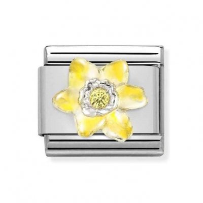 Nomination Silver CZ Narcissus Yellow Flower Charm