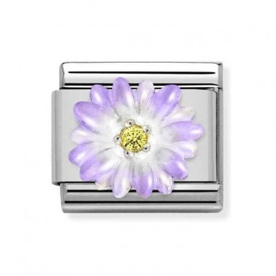 Nomination Silver CZ Purple Flower cz Charm