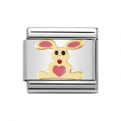 Nomination 18ct Gold & Enamel Pink Rabbit Charm.