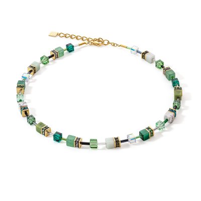 Coeur De Lion DELUXE GEOCUBE Necklace Gold & Green Aventurine & Nephrite