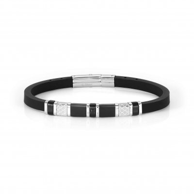 Nomination City Steel, Black PVD & Rubber with CZ Bracelet