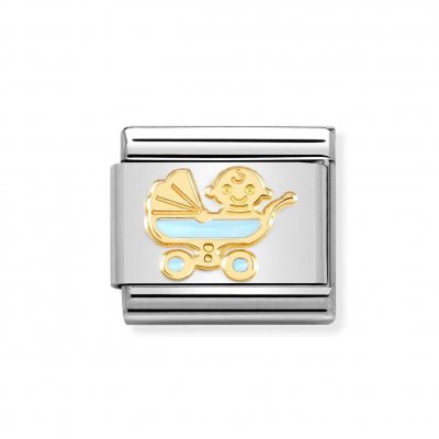 Nomination 18ct Gold Blue Baby Pram Charm