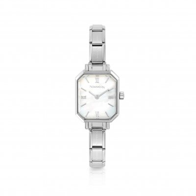 Paris Classic Steel & Mother of Pearl Rectangular Dial Watch