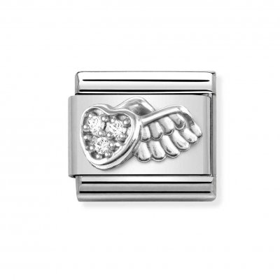 Nomination Silver CZ Winged Heart Classic Charm