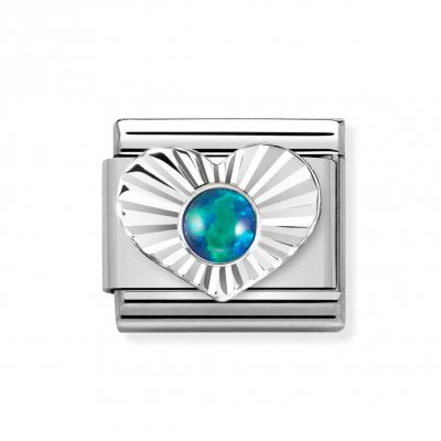 Nomination Silver Heart shaped Green Opal Charm