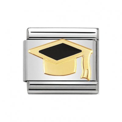 Nomination 18ct Gold & Enamel Black Graduation Hat Charm.