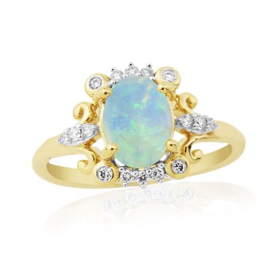 9ct Gold Diamond & Opal Ring