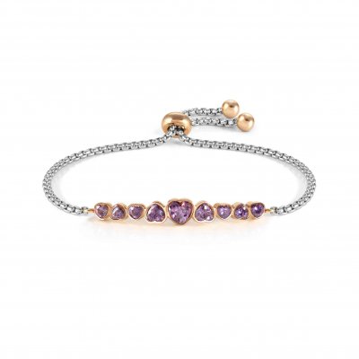 Milleluci Steel & Rose PVD plated Purple CZ Heart Bracelet