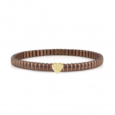 Extension Mocha Stainless Steel CZ Heart Stretch Bracelet