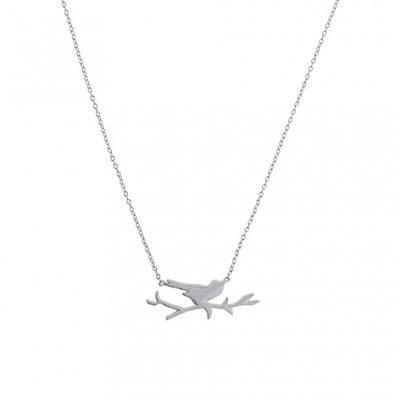 Silver Folded Birds on a Branch Necklet
