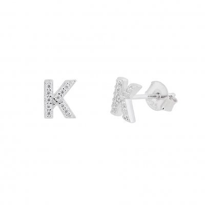 Silver Mini Letter K Stud Earrings