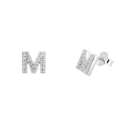 Silver Mini Letter M Stud Earrings