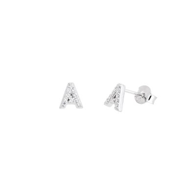 Silver Mini Letter A Stud Earrings