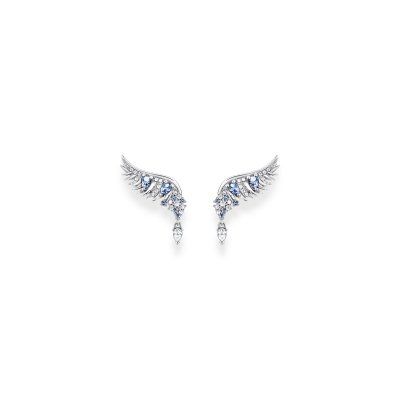Thomas Sabo Silver Ear Studs Phoenix wing with blue stones