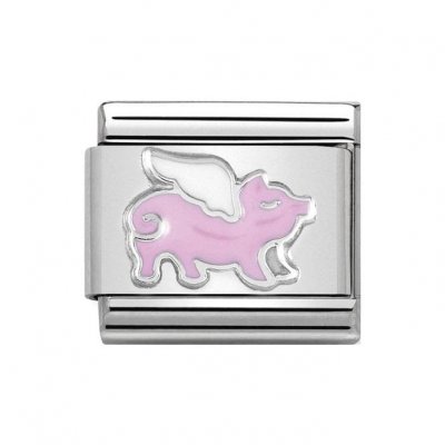 Nomination Classic Silver Enamel Flying Pig Charm