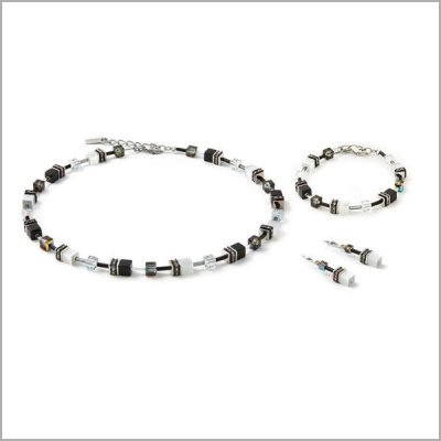 Coeur De Lion Black and White Cube Set - Necklet, Bracelet & Earrings