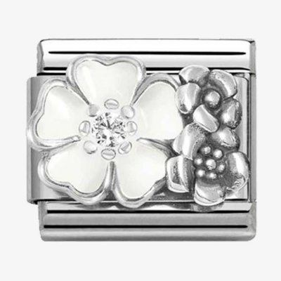 Nomination CLASSIC Silvershine Oxidised & White Enamel Flowers Charm