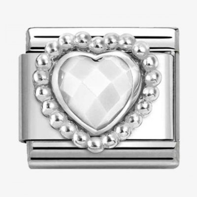 Nomination Silver White Heart shaped Faceted CZ Dots Edge Charm