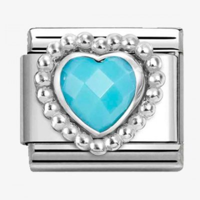 Nomination Silver Turquoise Heart shaped Faceted CZ Dots Edge Charm