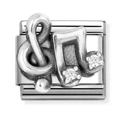 Nomination Silver Treble Clef Music white CZ Charm