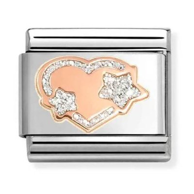 Nomination 9ct Rose Gold & Enamel Silver Glitter Star Heart Charm