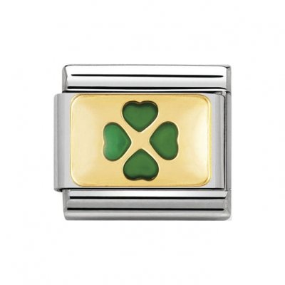 Nomination Enamel & 18ct Gold Green Four Leaf Clover Charm.