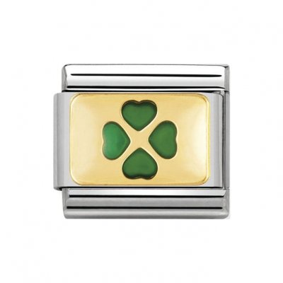 Nomination Enamel & 18ct Gold Green Four Leaf Clover Charm.