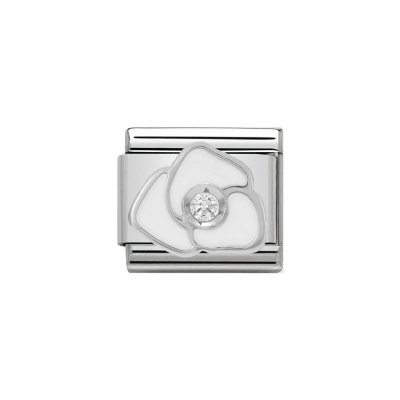 White Rose Nomination Silver Cubic Zirconia Classic Charm