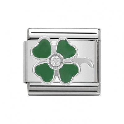 Green Clover Nomination Silver Shine CZ Classic Charm