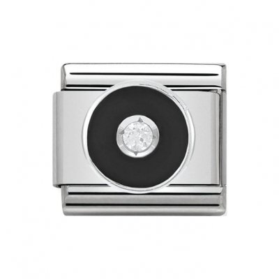 Black Circle Nomination Silver Shine Cubic Zirconia & enamel Classic Charm